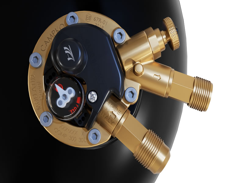 Refillable gas bottle 30/24 litres with 80% multivalve and level sensor