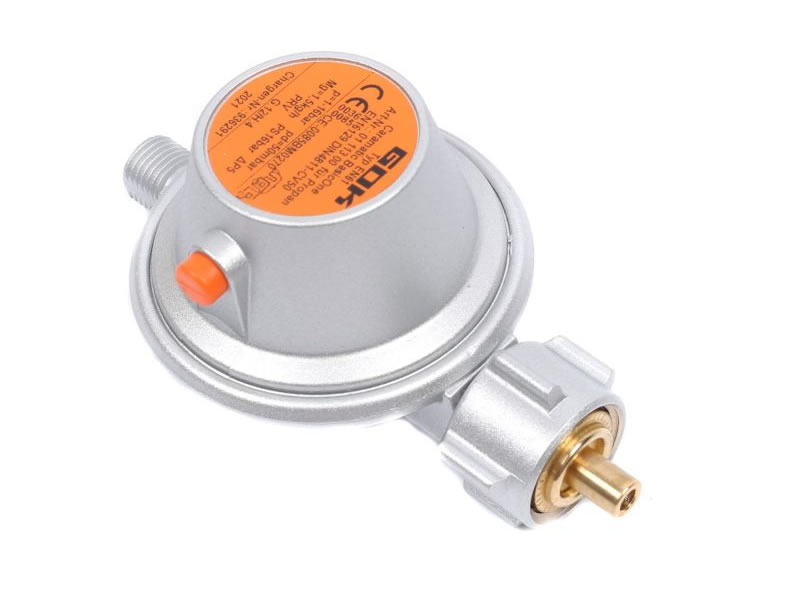 GOK low pressure regulator 50 mbar 1,5 kg/h - for small bottles incl. saftey valve