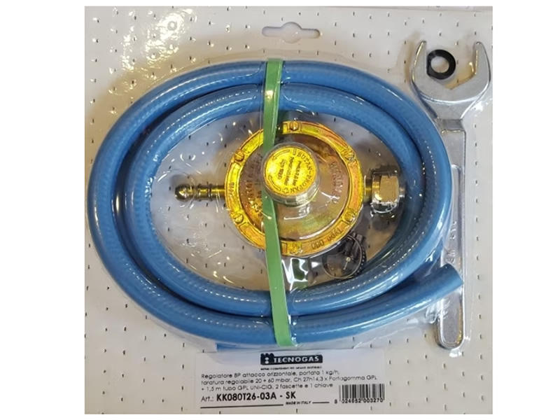 Tecnogas Kit - low pressure regulator, o-ring, 1,5 meters hose, collars, wrench